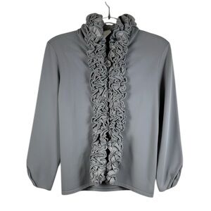 Persnickety Gray Ruffle Trim Button Sweatshirt Jacket Womens Size M Boutique